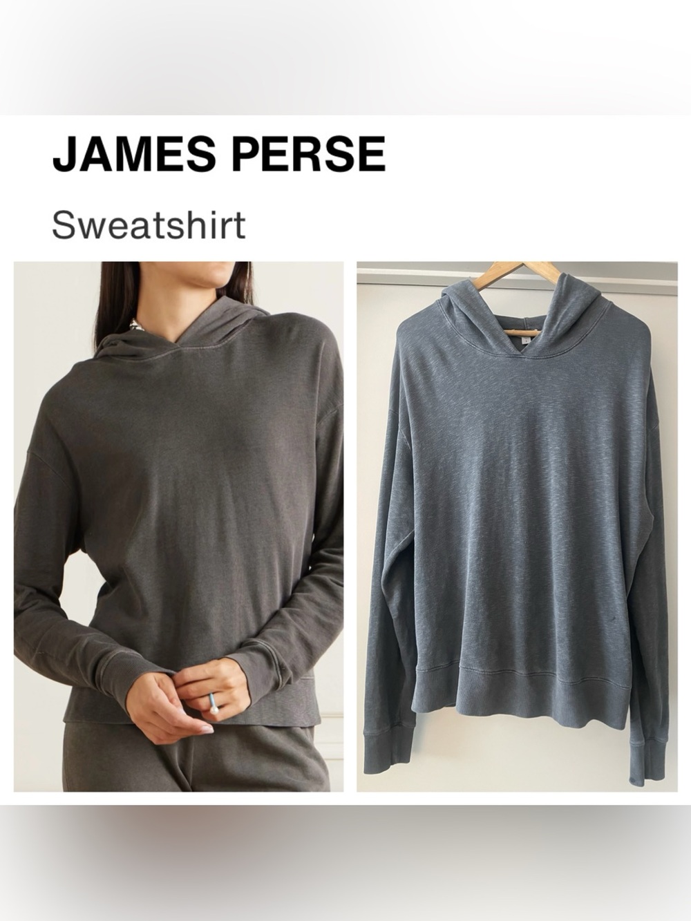 JAMES PERSE Women’s Washed Grey Crewneck Hoodie